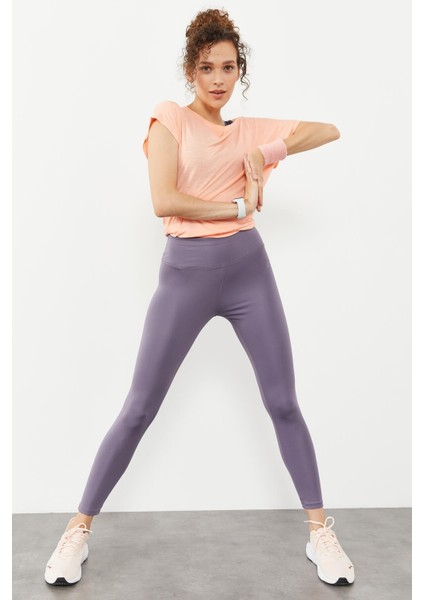 Eflatun Yüksek Bel Streç Slim Fit Dar Paça Kadın Tayt - 94545