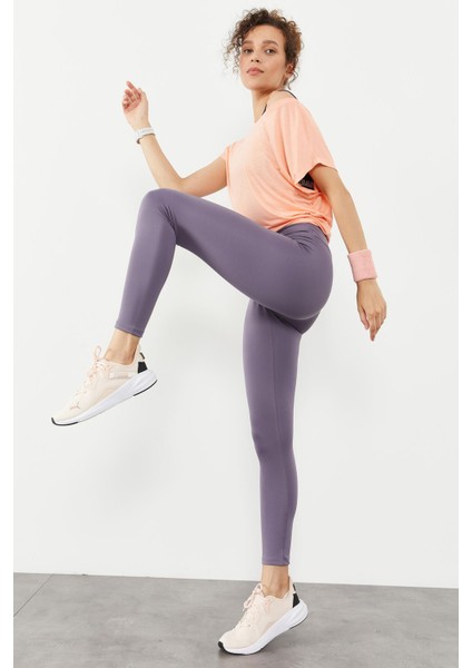 Eflatun Yüksek Bel Streç Slim Fit Dar Paça Kadın Tayt - 94545