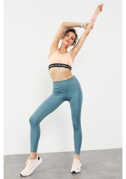 Mint Yeşili Yüksek Bel Streç Slim Fit Dar Paça Kadın Tayt - 94545