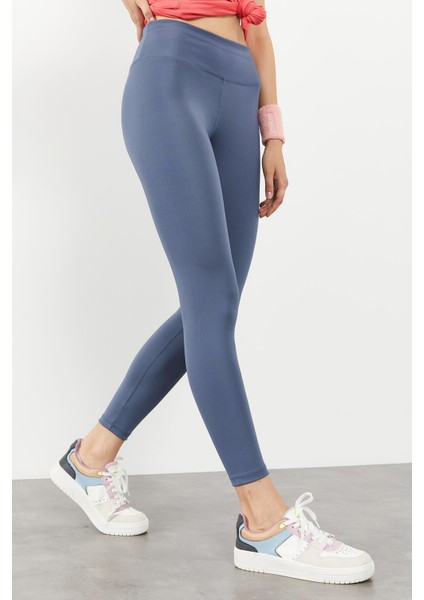 Petrol Yüksek Bel Streç Slim Fit Dar Paça Kadın Tayt - 94545