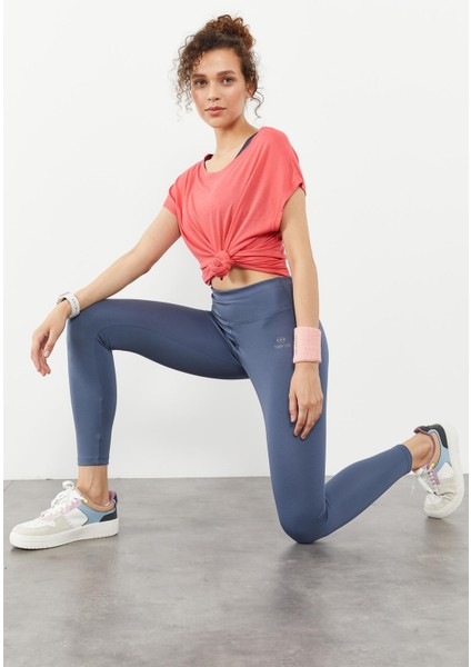 Petrol Yüksek Bel Streç Slim Fit Dar Paça Kadın Tayt - 94545