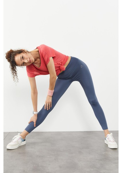 Petrol Yüksek Bel Streç Slim Fit Dar Paça Kadın Tayt - 94545