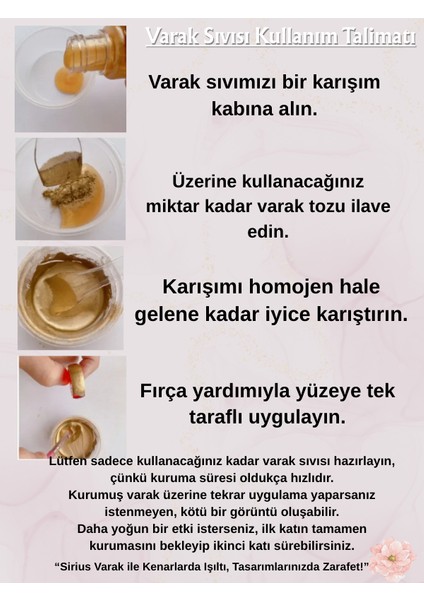 Epoksi Tasarımları Için Kenar Varak Sıvısı – Gold Renk 30ML + 10 gr Toz Varak fiyatları