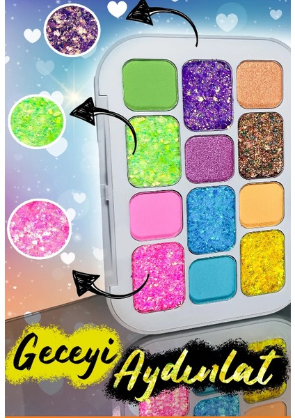 Glitter 12’li Far Paleti No:04 – Işıltılı & Yarı Mat, Uzun Süre Kalıcı Göz Farı Paleti modelleri