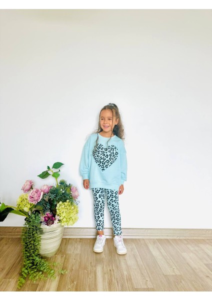 Kız Çocuk Çiçek - Leopar Detaylı 3 Iplik Alt Üst Takım Sweatshirt + Tayt indirimleri