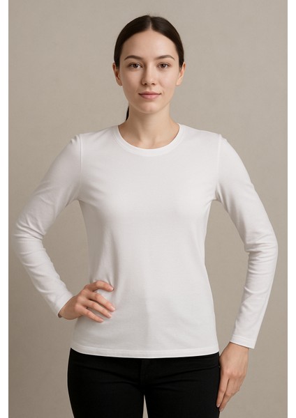 Clemantıs Kadın Organik Pamuk Likralı Uzun Kollu Basic Tişört Düz Renk fiyatları