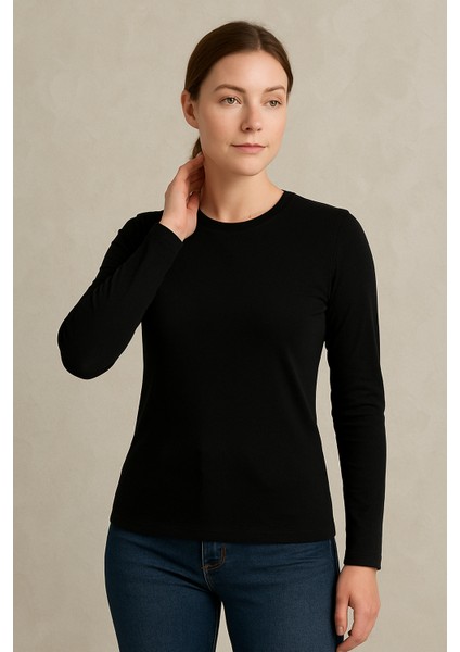 Clemantıs Kadın Organik Pamuk Likralı Uzun Kollu Basic Tişört Düz Renk fiyatları