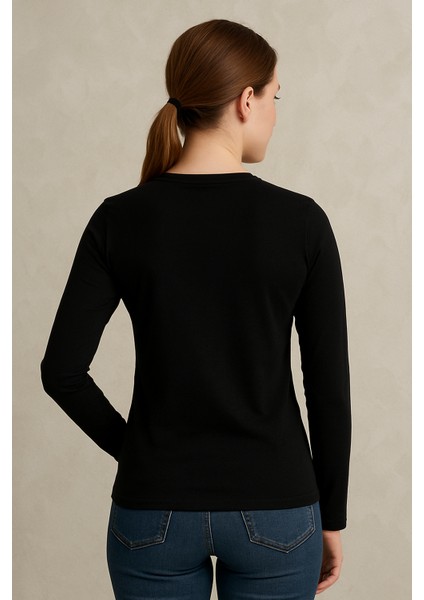 Clemantıs Kadın Organik Pamuk Likralı Uzun Kollu Basic Tişört Düz Renk fırsatları