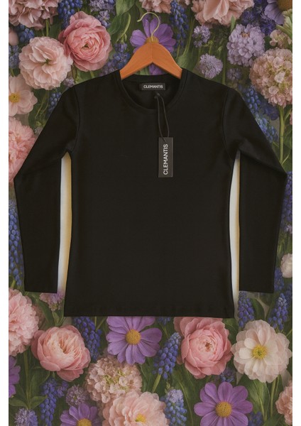 Clemantıs Kadın Organik Pamuk Likralı Uzun Kollu Basic Tişört Düz Renk indirimleri