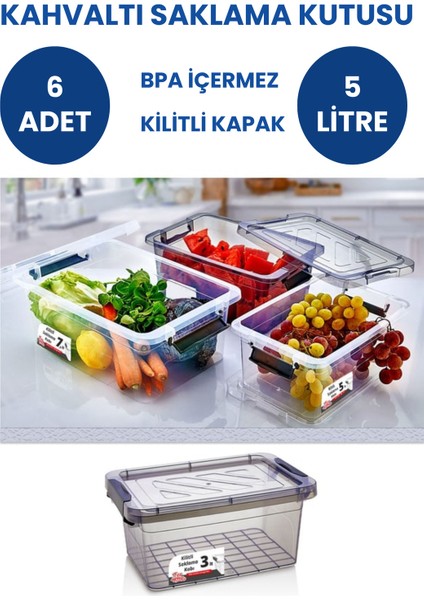 Kahvaltı Saklama Kabı Saklama Kutusu Kahvaltılık Kilitli Saklama Kutusu 6 Adet 5 Lt Bpa Free