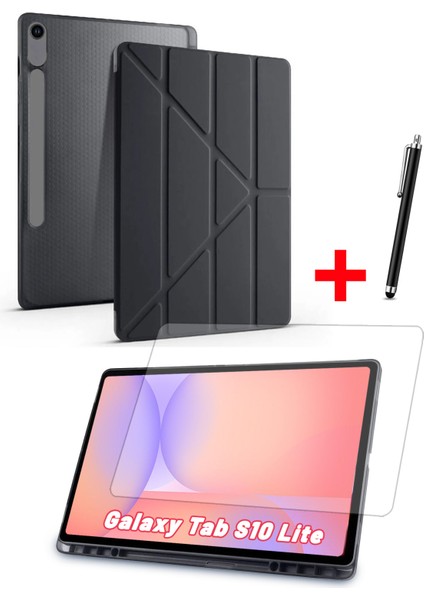 Samsung Galaxy Tab S10 Lite Uyumlu Trifolding Kalem Bölmeli Silikon Kılıf Ekran Koruyucu ve Kalem Set