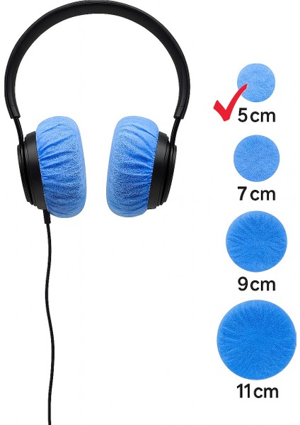 Tek Kullanımlık Kulaklık Hijyen Bonesi, Kulaklık Kılıfı - Mavi-5 cm (S)