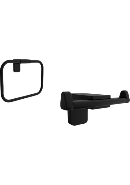 F1 Serisi Siyah Paslanmaz Kare Havluluk ve Bornoz Banyo Seti