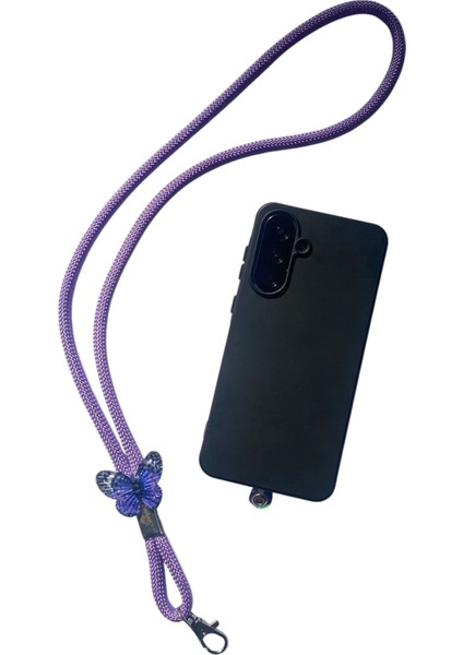 Tüm Kılıflara Uyumlu Mor Kelebekli Telefon Boyun Askısı fırsatları