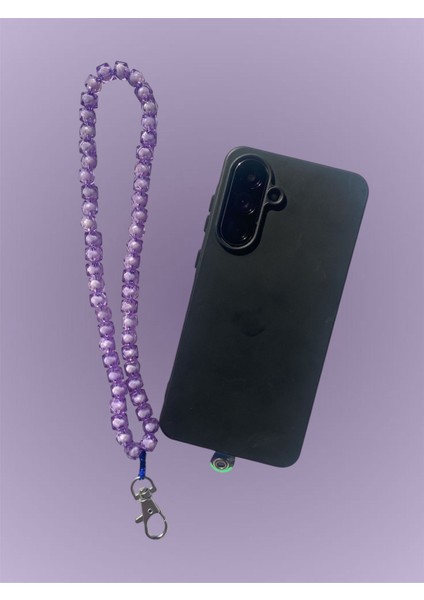Tüm Kılıflara Uyumlu Mor Boncuklu Telefon Elaskısı