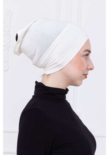 Pratik Boru Bone Geçmeli - Kaymaz Önü Dikişsiz Kadın Tesettür Hazır Iç Bone Ekru fiyatları