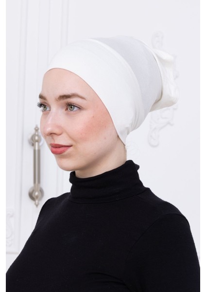 Pratik Boru Bone Geçmeli - Kaymaz Önü Dikişsiz Kadın Tesettür Hazır Iç Bone Ekru modelleri