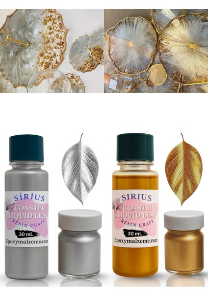 Epoksi Tasarımları Için Kenar Varak Sıvısı – Gold & Silver Renkler 30ML + 10 gr Toz Varak