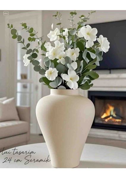 Iskandinav Tarzı Seramik Bohem Xxl Boy Krem Trend Vazo