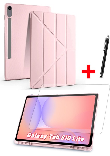 Samsung Galaxy Tab S10 Lite Uyumlu Trifolding Kalem Bölmeli Silikon Kılıf Ekran Koruyucu ve Kalem Set