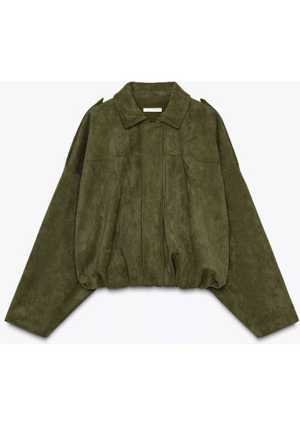 Kadın Rodney Süet Etkili Haki Bomber Ceket