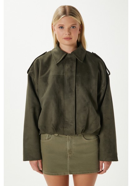 Kadın Rodney Süet Etkili Haki Bomber Ceket