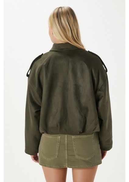 Kadın Rodney Süet Etkili Haki Bomber Ceket