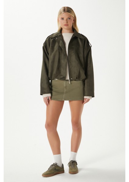 Kadın Rodney Süet Etkili Haki Bomber Ceket