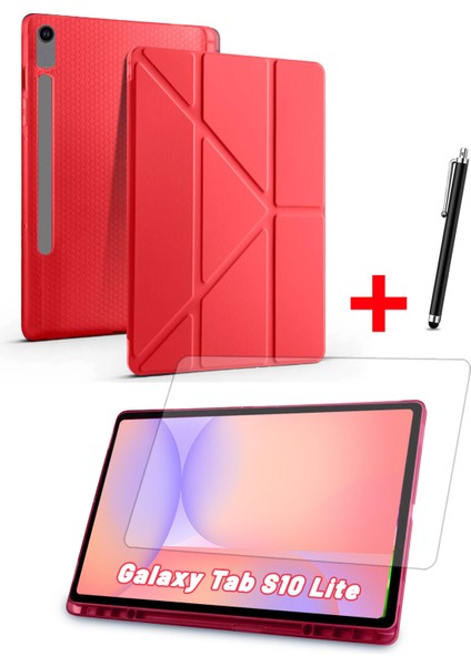 Samsung Galaxy Tab S10 Lite Uyumlu Trifolding Kalem Bölmeli Silikon Kılıf Ekran Koruyucu ve Kalem Set