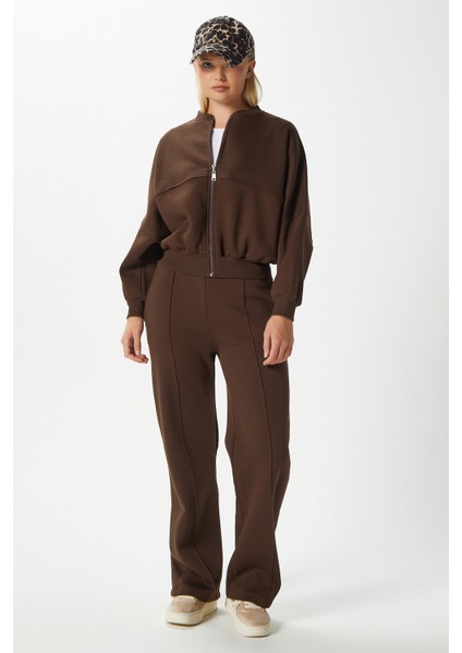 Kadın Darcy Içi Polarlı Oversize Kalıp Kahverengi Alt Üst Eşofman Takımı indirimleri