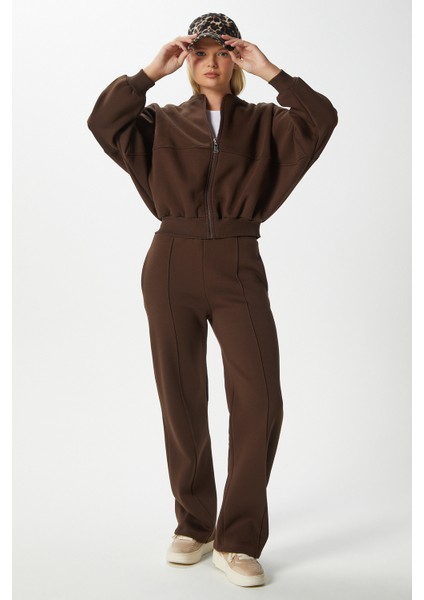 Kadın Darcy Içi Polarlı Oversize Kalıp Kahverengi Alt Üst Eşofman Takımı fiyatları