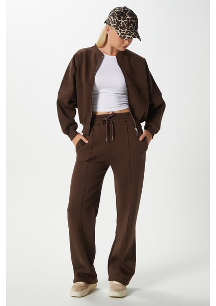 Kadın Darcy Içi Polarlı Oversize Kalıp Kahverengi Alt Üst Eşofman Takımı modelleri