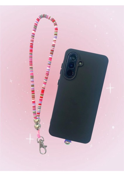 Tüm Kılıflara Uyumlu Pembe Kalpli Telefon Elaskısı