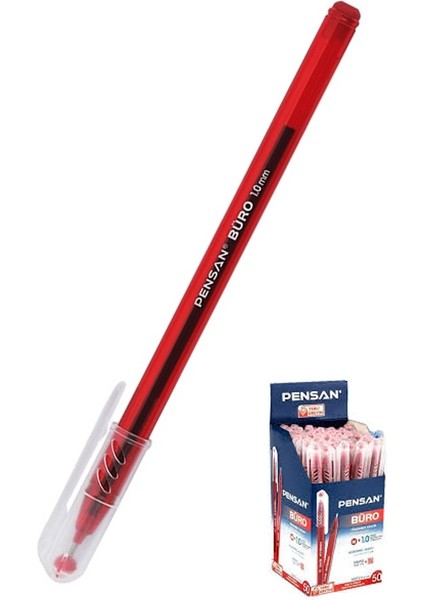 Kırmızı Tükenmez Kalem 1.0mm 1 Adet Pensan Büro Tipi Ballpoint Büro Plastik Kapaklı Tükenmez Kalem