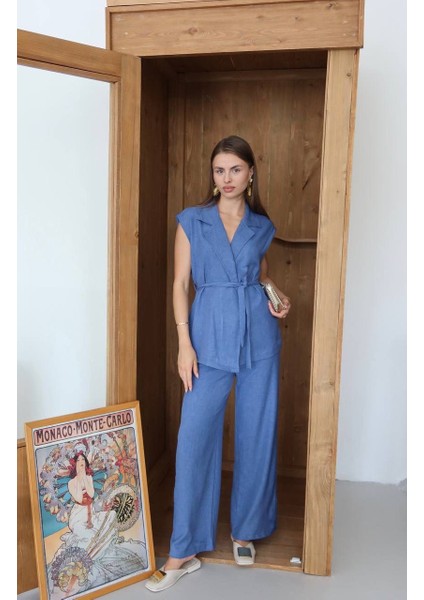 Keten Yelek Pantolon Takım