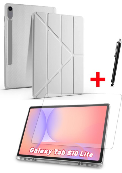 Samsung Galaxy Tab S10 Lite Uyumlu Trifolding Kalem Bölmeli Silikon Kılıf Ekran Koruyucu ve Kalem Set