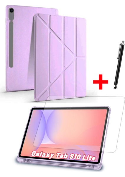 Samsung Galaxy Tab S10 Lite Uyumlu Trifolding Kalem Bölmeli Silikon Kılıf Ekran Koruyucu ve Kalem Set