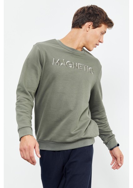 Çağla Yazı Nakışlı O Yaka Rahat Form İçi Polarlı Erkek Sweatshirt - 88020