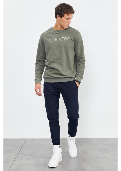 Çağla Yazı Nakışlı O Yaka Rahat Form İçi Polarlı Erkek Sweatshirt - 88020 fiyatları