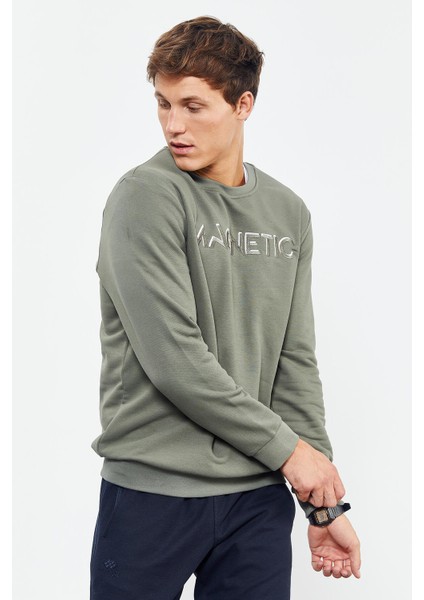 Çağla Yazı Nakışlı O Yaka Rahat Form İçi Polarlı Erkek Sweatshirt - 88020 modelleri