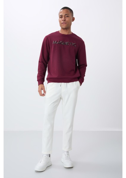 Erguvan Yazı Nakışlı O Yaka Rahat Form Erkek Sweatshirt - 88020