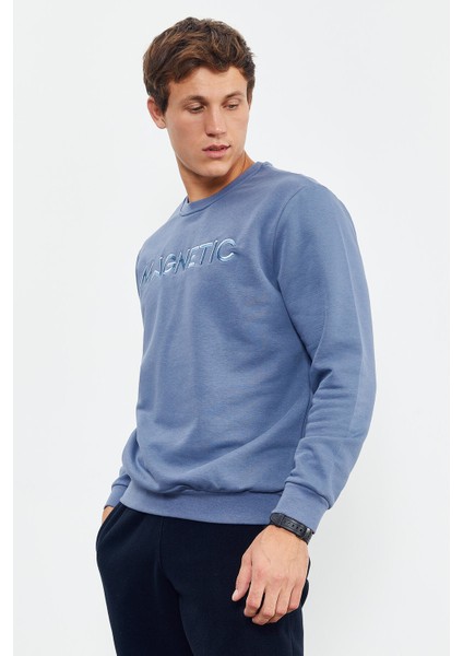 Petrol Yazı Nakışlı O Yaka Rahat Form İçi Polarlı Erkek Sweatshirt - 88020 modelleri