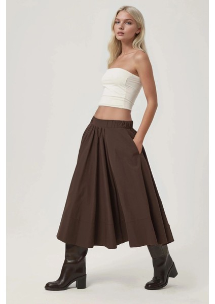 Kadın A-Form Fit Maxi Etek Brown