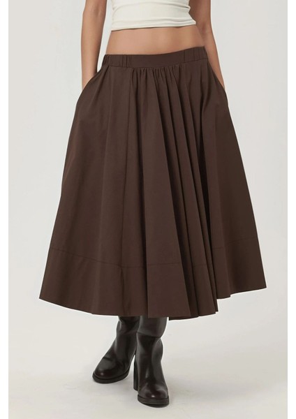 Kadın A-Form Fit Maxi Etek Brown