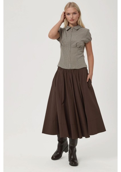 Kadın A-Form Fit Maxi Etek Brown