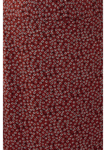 Kadın Çiçek Desenli Yüksek Bel Midi Etek Red