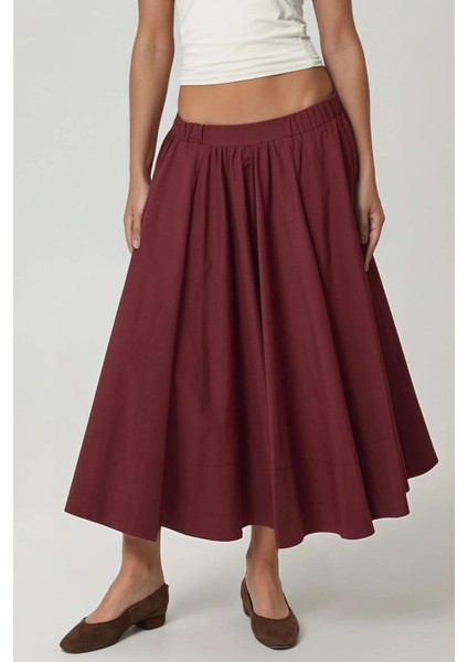 Kadın A-Form Fit Maxi Etek Red