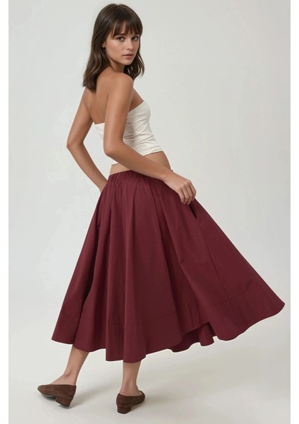 Kadın A-Form Fit Maxi Etek Red