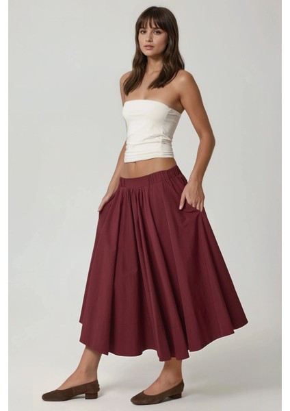 Kadın A-Form Fit Maxi Etek Red