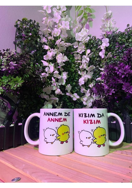 2'li Annem De Annem Kızım Da Kızım Baskılı Kupa Bardak Anneler Günü -Kırılmaz Kutu-